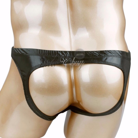 Men's New PVC Black Vinyl Backless Briefs Open Back Underwear - Picture 10 of 15